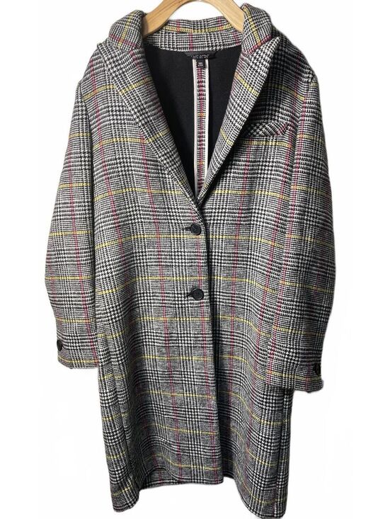 Topshop Jackets & Blazers - Topshop Wool Blend Plaid Long Pea Coat Button Womens Size 6  Plaid Career Fall